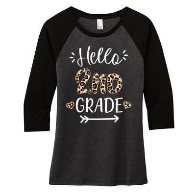 Hello 2nd Grade Cute Leopard Heart Women's Tri-Blend 3/4-Sleeve Raglan Shirt