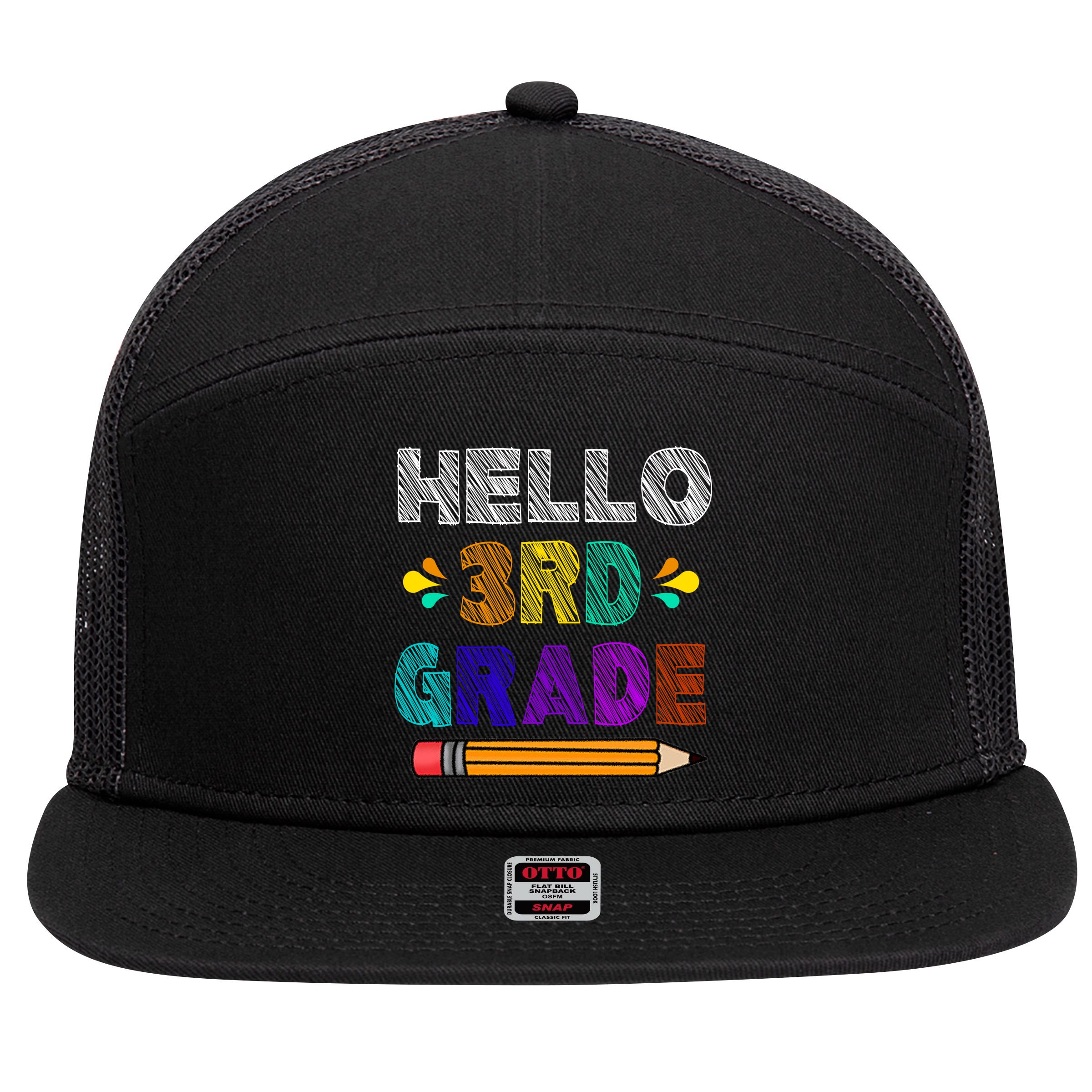 Hello 3rd Grade 7 Panel Mesh Trucker Snapback Hat