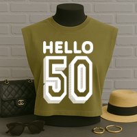 Hello 50 Funny 50th Birthday Garment-Dyed Women's Muscle Tee