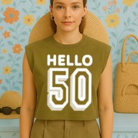 Hello 50 Funny 50th Birthday Garment-Dyed Women's Muscle Tee