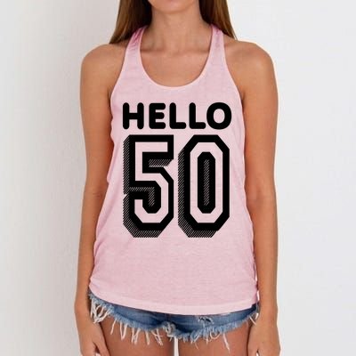 Hello 50 Funny 50th Birthday Women's Knotted Racerback Tank