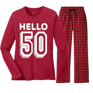 Hello 50 Funny 50th Birthday Women's Long Sleeve Flannel Pajama Set 