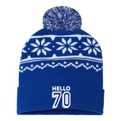 Hello 70 Funny 70th Birthday USA-Made Snowflake Beanie