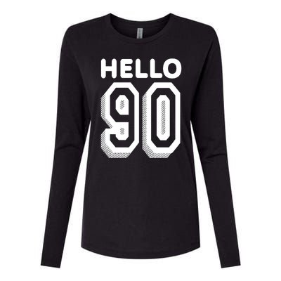 Hello 90 Funny 90th Birthday Womens Cotton Relaxed Long Sleeve T-Shirt