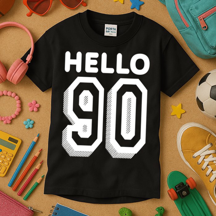 Hello 90 Funny 90th Birthday Kids T-Shirt