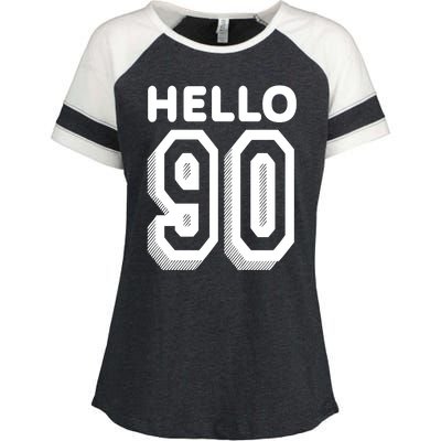 Hello 90 Funny 90th Birthday Enza Ladies Jersey Colorblock Tee