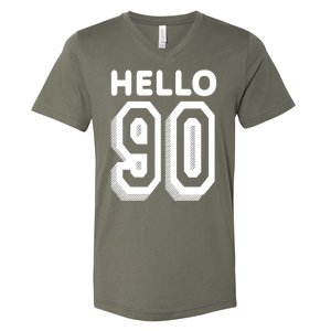 Hello 90 Funny 90th Birthday V-Neck T-Shirt