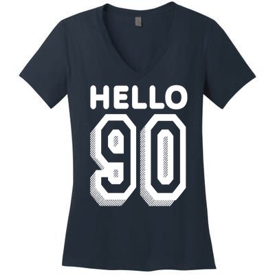 Hello 90 Funny 90th Birthday Women's V-Neck T-Shirt