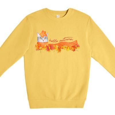 Hello Autumn Cute Cat Premium Crewneck Sweatshirt