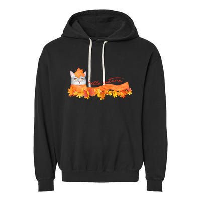 Hello Autumn Cute Cat Garment-Dyed Fleece Hoodie