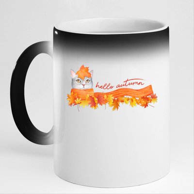 Hello Autumn Cute Cat 11oz Black Color Changing Mug