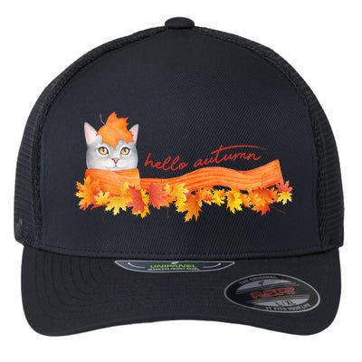 Hello Autumn Cute Cat Flexfit Unipanel Trucker Cap