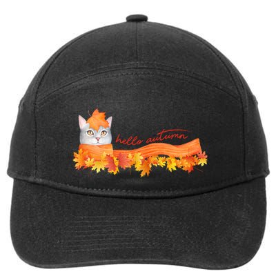 Hello Autumn Cute Cat 7-Panel Snapback Hat