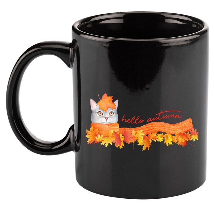 Hello Autumn Cute Cat 11oz C Handle Ceramic Mug