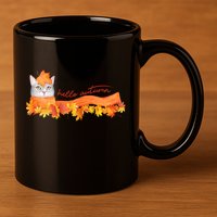 Hello Autumn Cute Cat 11oz C Handle Ceramic Mug
