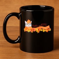 Hello Autumn Cute Cat 11oz C Handle Ceramic Mug