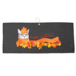 Hello Autumn Cute Cat Large Microfiber Waffle Golf Towel