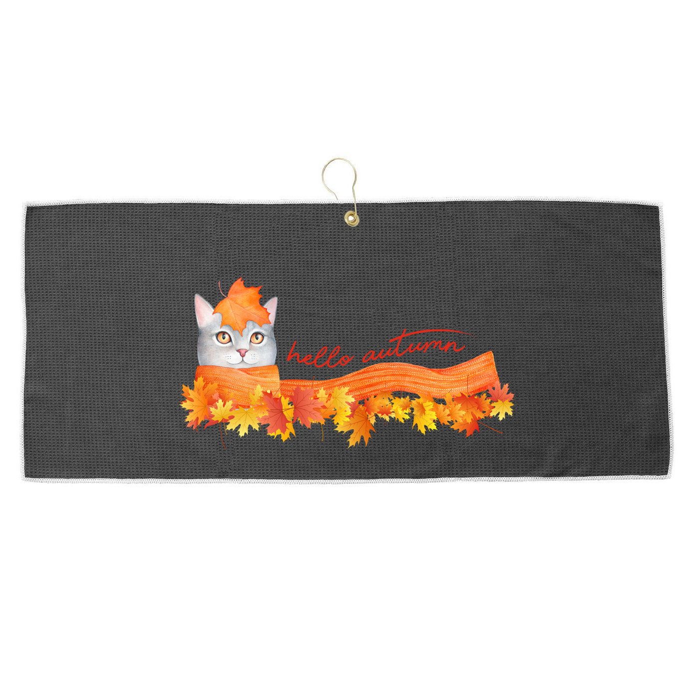 Hello Autumn Cute Cat Large Microfiber Waffle Golf Towel