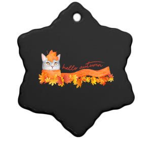 Hello Autumn Cute Cat Ceramic Star Ornament