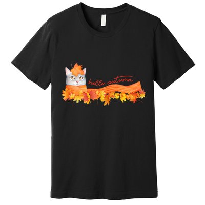 Hello Autumn Cute Cat Premium T-Shirt