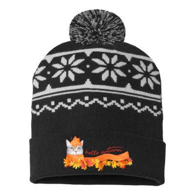 Hello Autumn Cute Cat USA-Made Snowflake Beanie