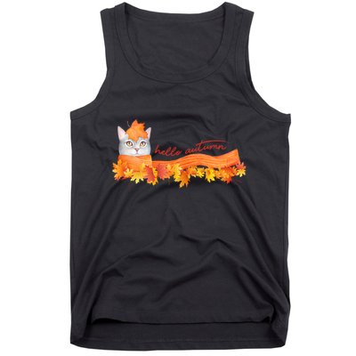 Hello Autumn Cute Cat Tank Top