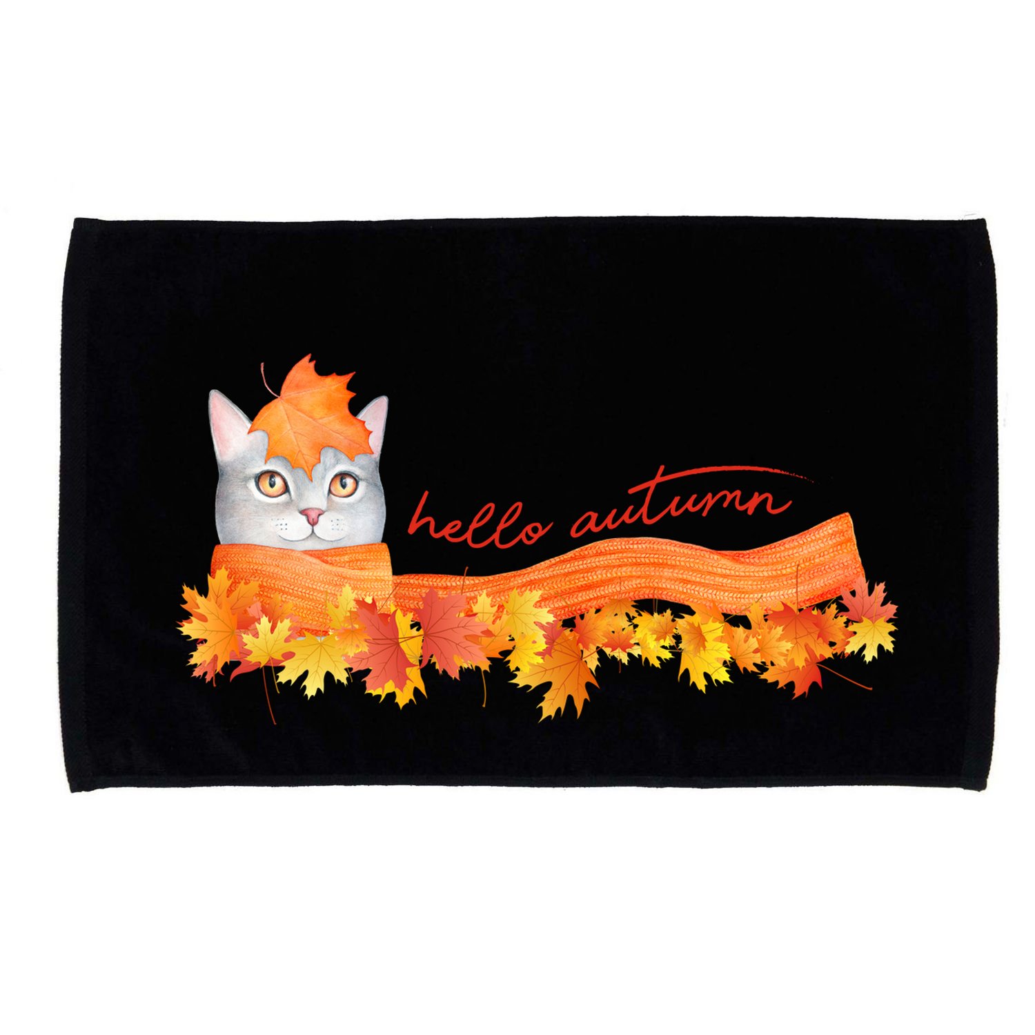 Hello Autumn Cute Cat Microfiber Hand Towel