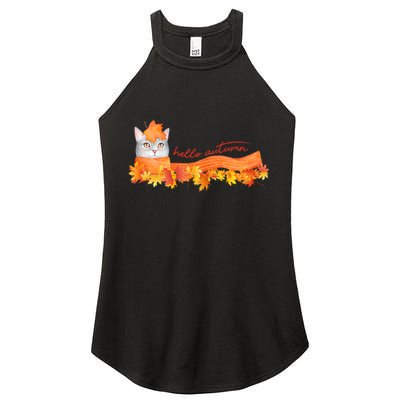 Hello Autumn Cute Cat Women's Perfect Tri Rocker Tank
