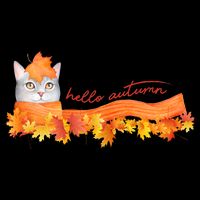 Hello Autumn Cute Cat Women's V-Neck T-Shirt