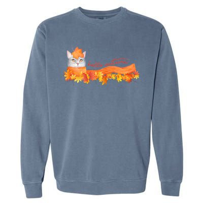 Hello Autumn Cute Cat Garment-Dyed Sweatshirt