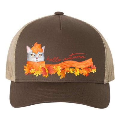 Hello Autumn Cute Cat Yupoong Adult 5-Panel Trucker Hat