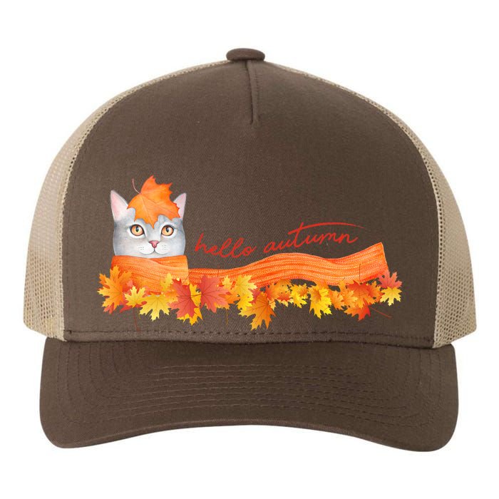 Hello Autumn Cute Cat Yupoong Adult 5-Panel Trucker Hat