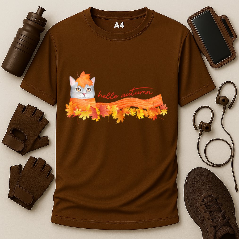 Hello Autumn Cute Cat Performance Shirt