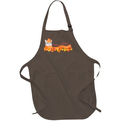 Hello Autumn Cute Cat Full-Length Apron With Pockets