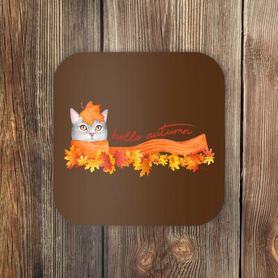 Hello Autumn Cute Cat Coaster