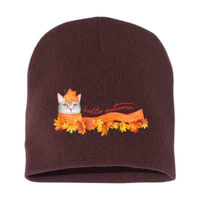 Hello Autumn Cute Cat Short Acrylic Beanie