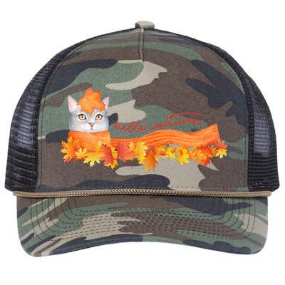 Hello Autumn Cute Cat Retro Rope Trucker Hat Cap