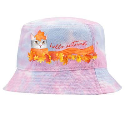 Hello Autumn Cute Cat Tie-Dyed Bucket Hat