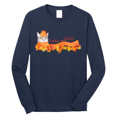 Hello Autumn Cute Cat Long Sleeve Shirt