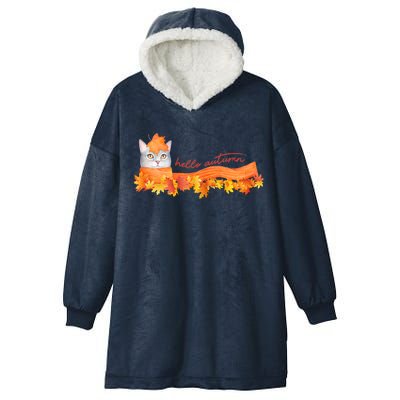 Hello Autumn Cute Cat Hooded Wearable Blanket