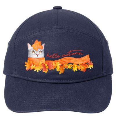 Hello Autumn Cute Cat 7-Panel Snapback Hat