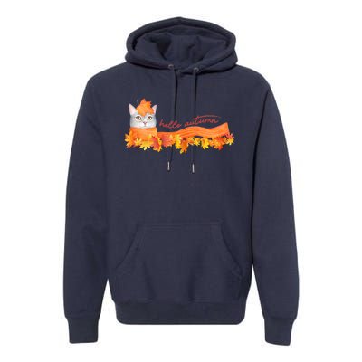 Hello Autumn Cute Cat Premium Hoodie