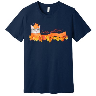 Hello Autumn Cute Cat Premium T-Shirt