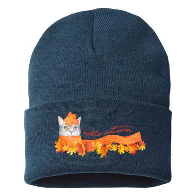 Hello Autumn Cute Cat Sustainable Knit Beanie