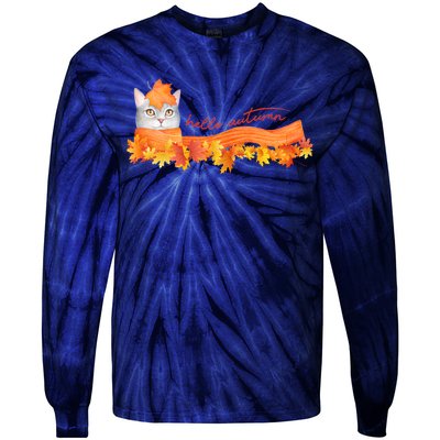 Hello Autumn Cute Cat Tie-Dye Long Sleeve Shirt