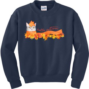 Hello Autumn Cute Cat Kids Sweatshirt