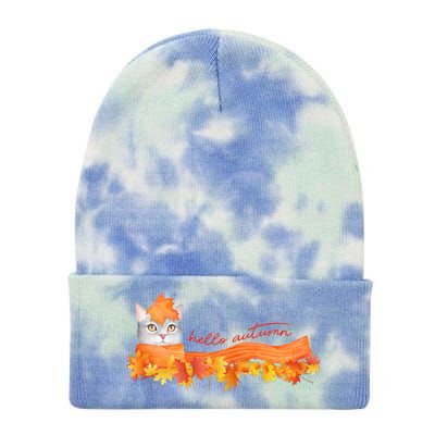 Hello Autumn Cute Cat Tie Dye 12in Knit Beanie