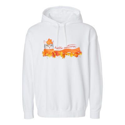 Hello Autumn Cute Cat Garment-Dyed Fleece Hoodie