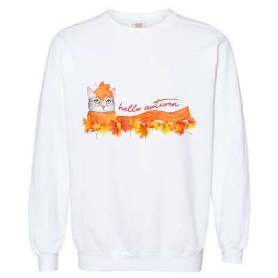 Hello Autumn Cute Cat Garment-Dyed Sweatshirt