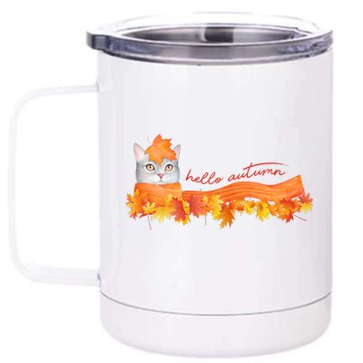 Hello Autumn Cute Cat 12 oz Stainless Steel Tumbler Cup